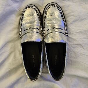 Free People Metallic Silver Loafers NWOT